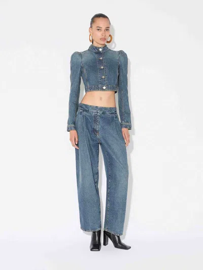 Alaïa Denim High Neck Jacket In Animal Print