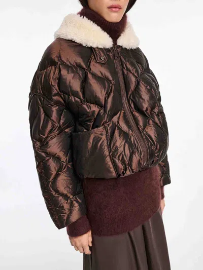 Dorothee Schumacher Down Jacket With Faux Fur Collar In Animal Print