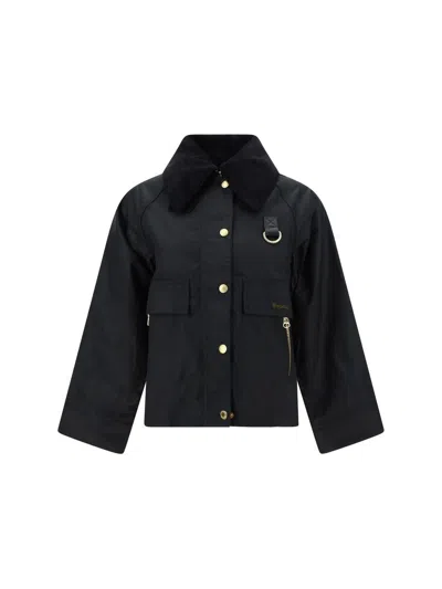 Barbour Catton Wax Green Waxed Cotton Jacket In Black