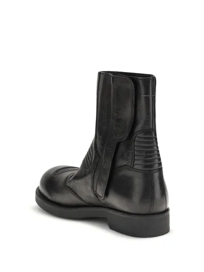 Mm6 Maison Margiela Leather Biker Boot In Black