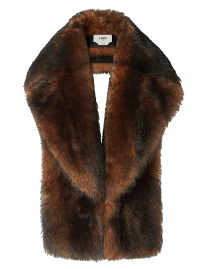 Fendi Ochre Dorsed Sheepskin Scarf Accessories In Brown