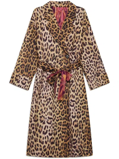 Maliparmi Leopard Print Belted Coat In Brown