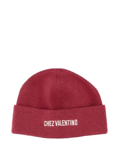 Valentino Cotton And Wool Beanie With Folded Cuff In Red