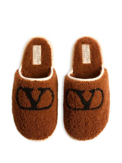 Valentino Garavani Ta Chambre Wool Slippers In Brown