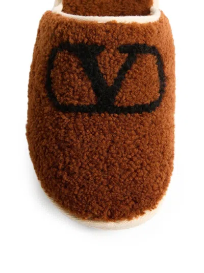 Valentino Garavani Ta Chambre Wool Slippers In Brown