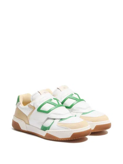 Valentino Low Top Leather Sneakers With Perforated Round Toe In White