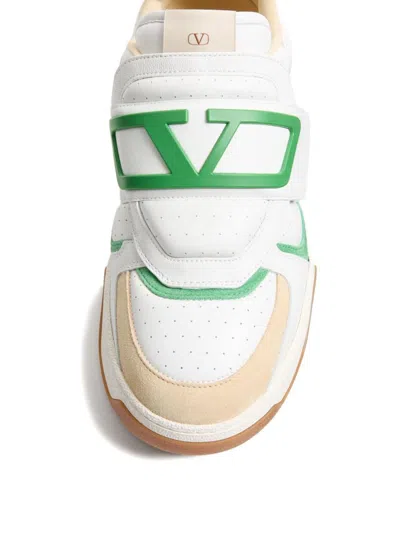 Valentino Low Top Leather Sneakers With Perforated Round Toe In White