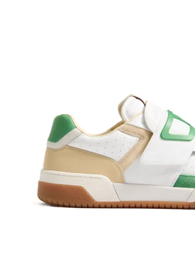 Valentino Low Top Leather Sneakers With Perforated Round Toe In White
