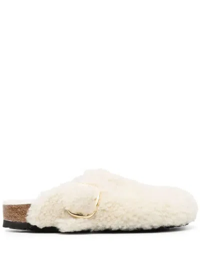 Birkenstock Boston Big Buckle Shearling Teddy Clogs In Nude