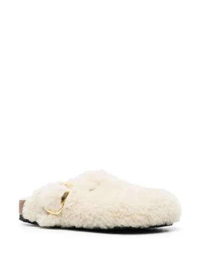 Birkenstock Boston Big Buckle Shearling Teddy Clogs In Nude