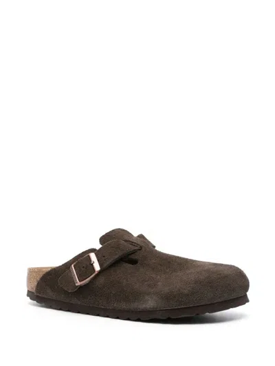 Birkenstock Boston Unisex Suede Mule In Brown