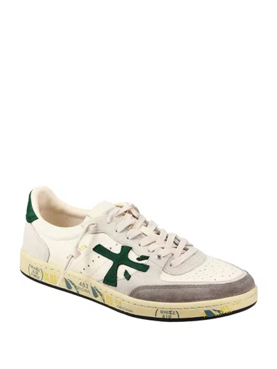 Premiata Low-top Sneakers With Perforated Detailing And Distinctive Logo In White
