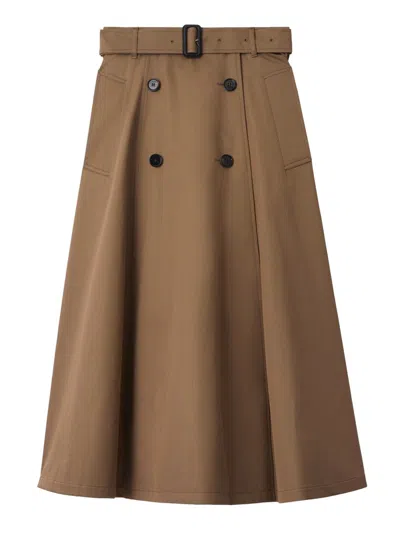 Burberry Midi A-line Skirt With Belt And Buttons In Multi