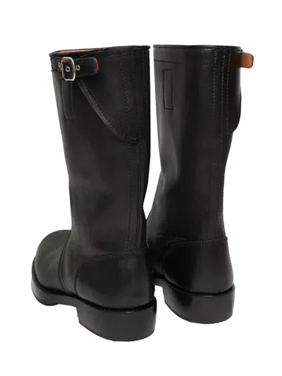 Dries Van Noten Mid-calf Leather Biker Boots Buckle In Black