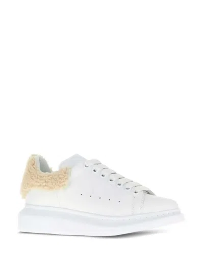 Alexander Mcqueen Oversized Sneakers In White Leather With Shearling Heel Tab Shoes In White