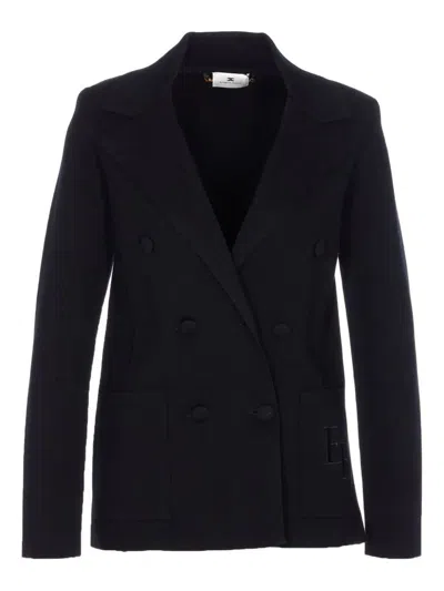 Elisabetta Franchi Double-breasted Knit Jacket With Embroidery Clothing In Blue