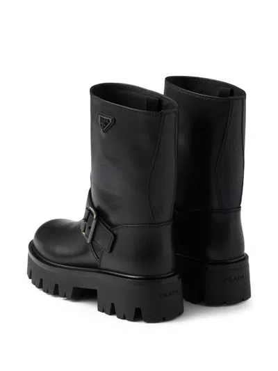 Prada Mid-calf Chunky Sole Round Toe Boots In Black