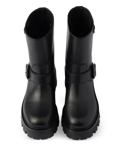 Prada Mid-calf Chunky Sole Round Toe Boots In Black