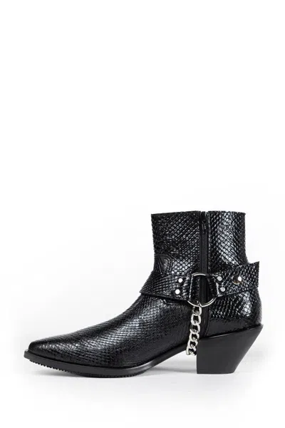 Junya Watanabe Python-effect Leather Western Ankle Boots With Chain In Black