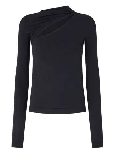 Pinko Asymmetric Long Sleeve Stretch Top In Black