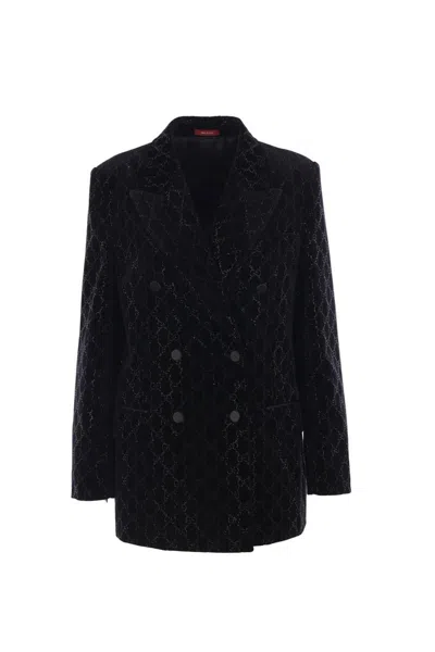 Gucci Double-breasted Velvet Coat Featuring Embroidery In Black