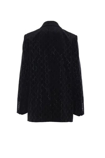 Gucci Double-breasted Velvet Coat Featuring Embroidery In Black