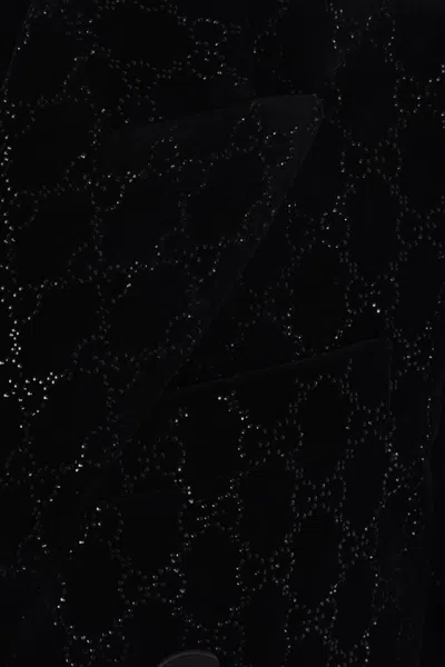 Gucci Double-breasted Velvet Coat Featuring Embroidery In Black