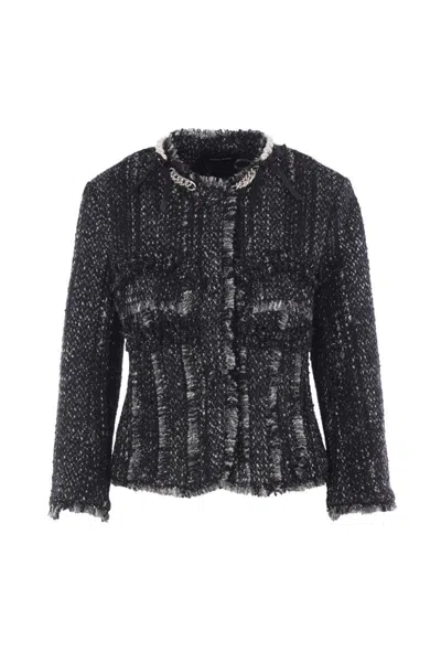 Simone Rocha Embellished Sculpted Frill Bust Fray Jacket In Black