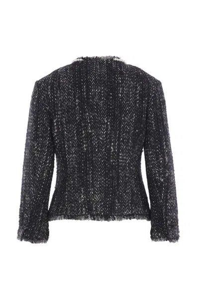 Simone Rocha Embellished Sculpted Frill Bust Fray Jacket In Black