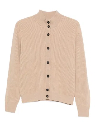 Peserico Beige Ribbed Knit Sweater With High Neckline In Nude