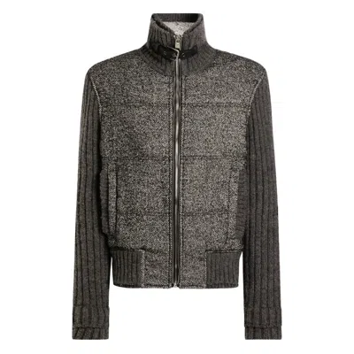 Dolce & Gabbana Herringbone-pattern Ribbed-knit Bomber Jacket In Gray