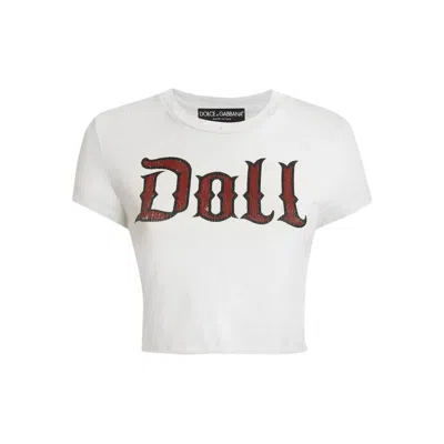 Dolce & Gabbana Graphic Print Cropped Top With Short Sleeves In White