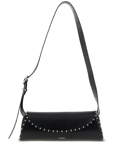 Jil Sander Cannolo Small Embellished Leather Shoulder Bag In Black