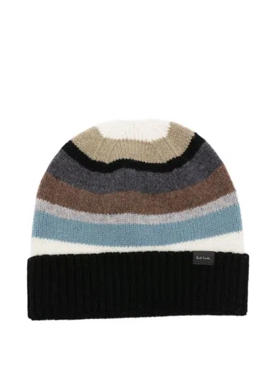 Paul Smith Striped Ribbed Beanie In Multi