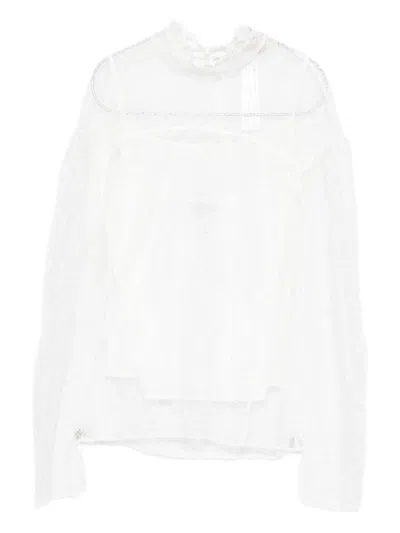 Twinset Delicate Long-sleeve Sheer Lace Shirt In White