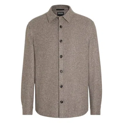 Zegna Cashmere And Silk Overshirt In Brown
