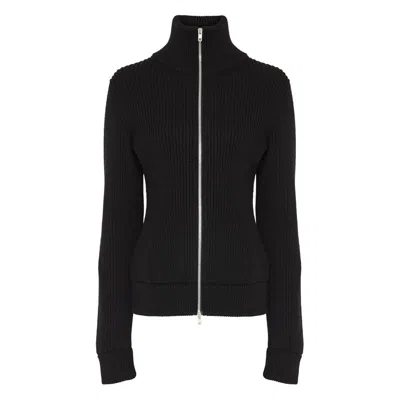 Maison Margiela Full-zip Wool Ribbed Cardigan Clothing In Black