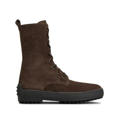 Tod's Winter Driver Sole High Lace Up Boots Shoes In Brown
