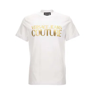 Versace Jeans Couture White Cotton T-shirt With Gold Lettering In Multi