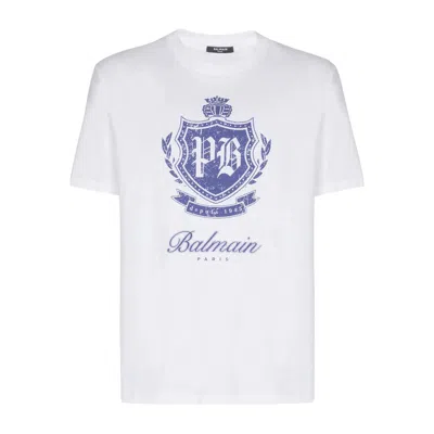 Balmain Short-sleeved T-shirt With College Emblem Print In White