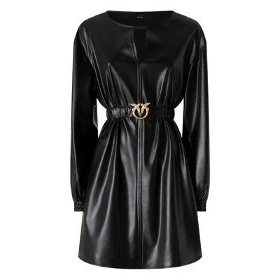 Pinko Short Black Leather-effect Dress In Black