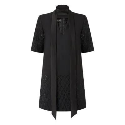 Pinko Lipogramma Short Dress With Rhinestones In Black