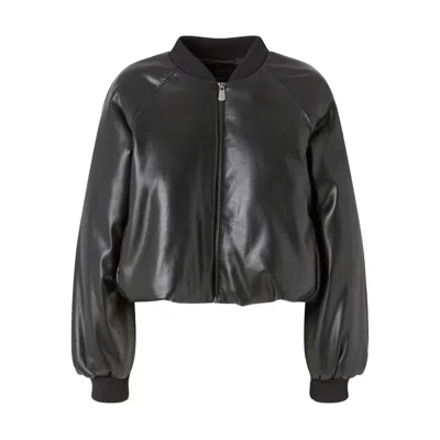 Pinko Black Cropped Bomber Jacket With Front Zip Closure In Ecoleather Woman In Black