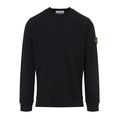 Stone Island Organic Cotton Crew Neck Sweater With English Ribs Knitwear Blue In Black