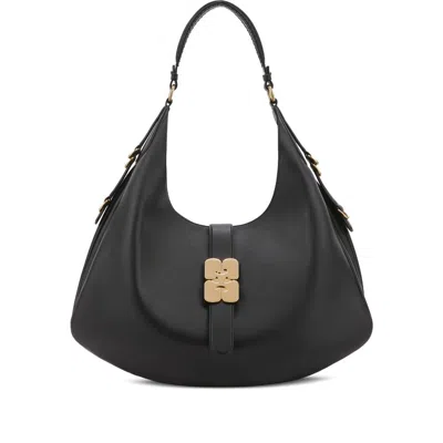 Ganni Detailed-hardware Shoulder Bag In Black