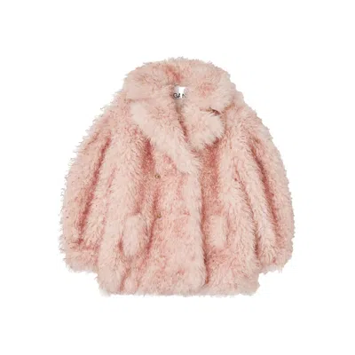 Ganni Teddy-textured Double-breasted Coat In Pink