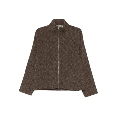 Our Legacy Textured Fabric Long Sleeve High Collar Cardigan In Animal Print