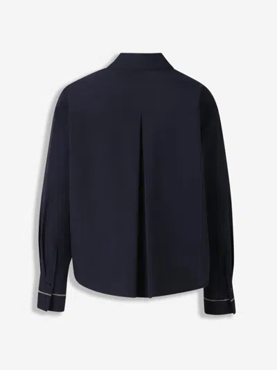 Peserico Embellished-cuff Cropped-hem Shirt In Blue