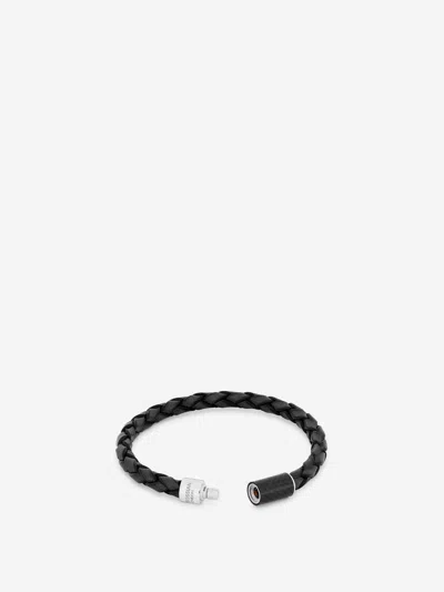 Tateossian Leather Carbon Pop Braided Bracelet In Black