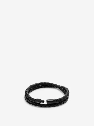Tateossian Chelsea Leather Bracelet In Black